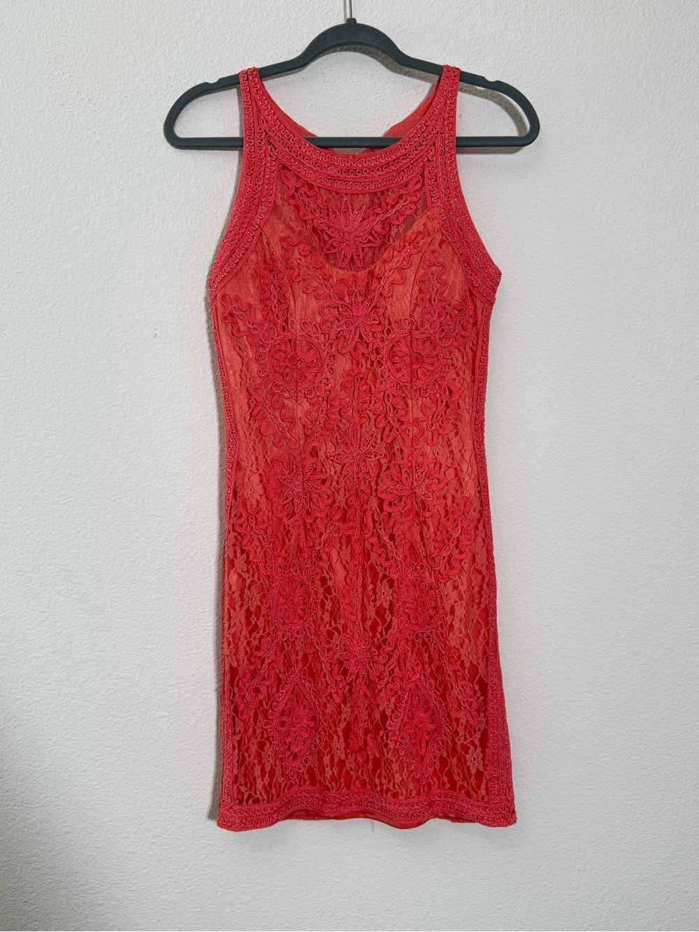 Cinderella Divine Coral Lace Bodycon Cocktail Dress Sheer Mesh Embroidered Party